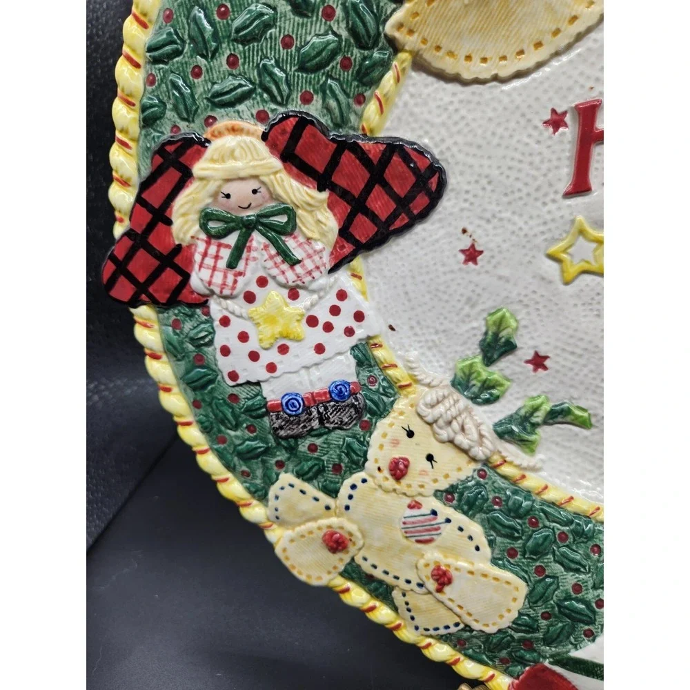 Festive Fitz And Floyd Christmas Holiday Platter Homespun Ceramic Large